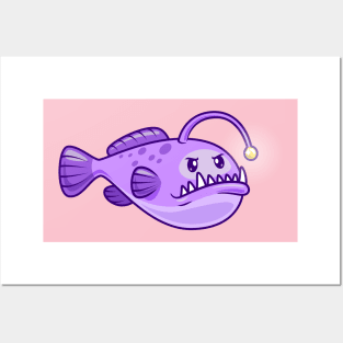 Cute Angler Fish Cartoon Posters and Art